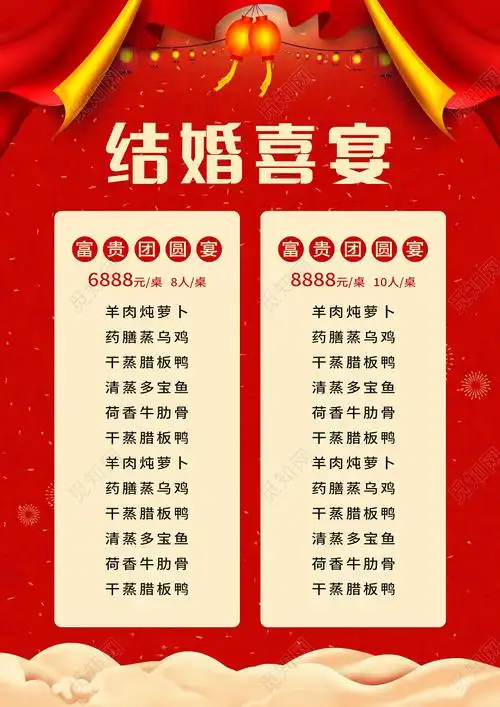 红色喜庆婚宴菜单喜庆酒店宴会菜单红色宴会菜单psd