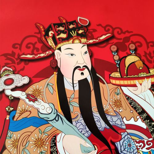 2022春节原创年画财神爷画像红衣金衣财神墙贴门幅