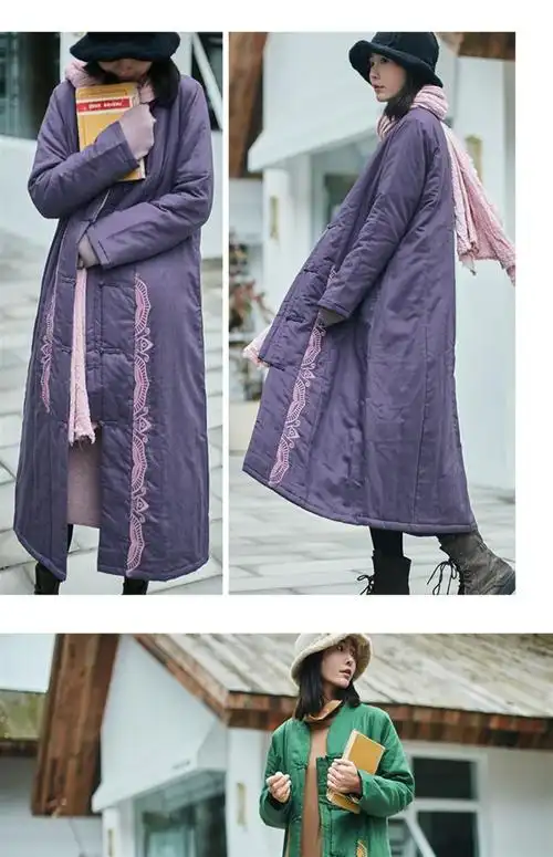 民族风棉袄长款棉服女2020秋冬季新款文艺复古夹棉厚外套绣花盘扣棉麻