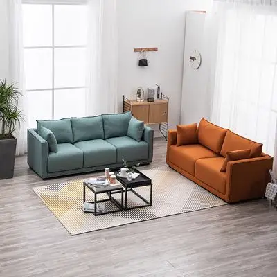 北欧简约科技布艺沙发户型三人现代客厅卧室公寓租房轻奢家具布艺沙发