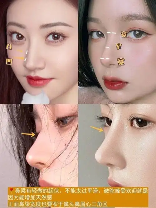 73正面:鼻梁是眉心鼻头中最窄的部位,鼻梁和他们的宽度一定要有些许