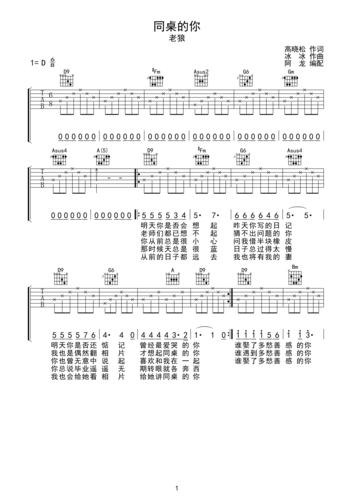 同桌的你 吉他谱d调六线吉他谱-虫虫吉他谱免费下载