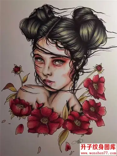 欧美美女new school纹身手稿图案大全