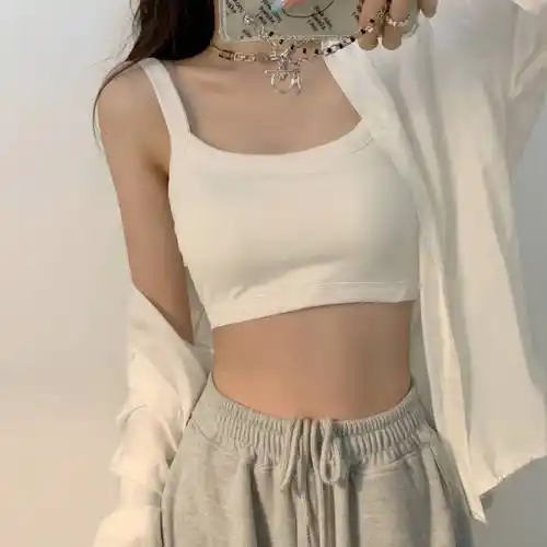 超短上衣女露胸 白色超短吊带背心女内搭夏季防走光性感短款抹胸露脐