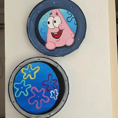 海绵宝宝窗户丙烯画