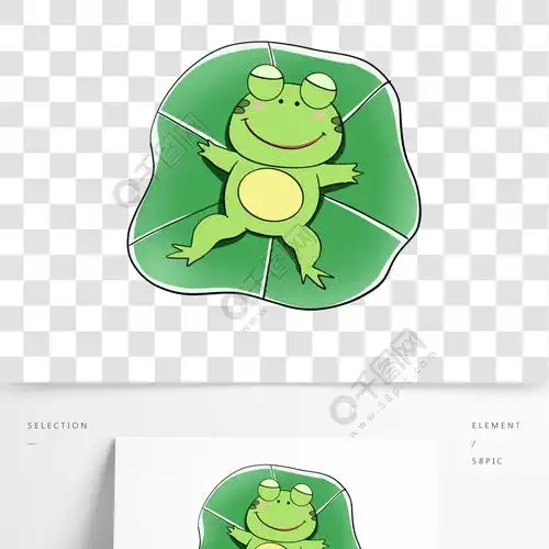 原创手绘在荷叶上睡觉的青蛙