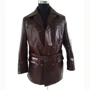 辛集秋冬男士真皮皮衣头层蜡变真马皮大衣外套腰带长款中青年复古