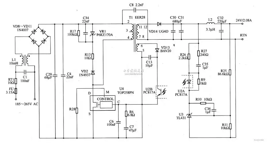 50w输出开关电源电路