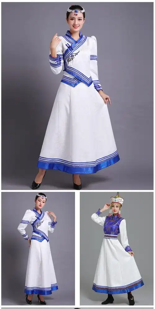 蒙古族服装女装现代日常生活装蒙古族连衣裙蒙古袍礼仪迎宾舞蹈演出服