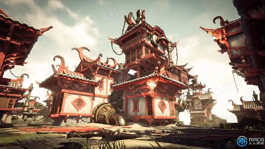 蒸汽朋克中国风建筑场景unrealengine游戏素材资源
