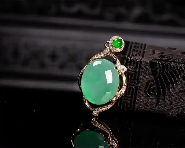 墨韵缅甸天然翡翠老坑a货苹果绿翡翠蛋面吊坠冰糯种18k镶嵌翡翠挂件