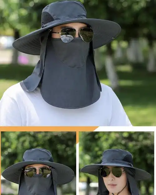 帽子男夏季透气渔夫帽户外钓鱼帽男士防晒护脸遮阳帽太阳帽可折叠迷彩