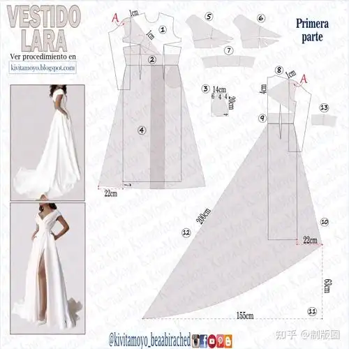 一字领斜肩深v礼服裙款式纸样裁剪图