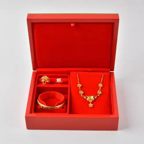 三金首饰盒 老凤祥首饰木盒囍字 黄金手镯首饰三金收纳套装盒批发