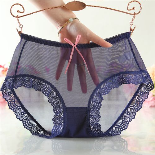 全透明内裤女超薄性感蕾丝超薄网纱中腰大码胖mm透视时尚三角裤女