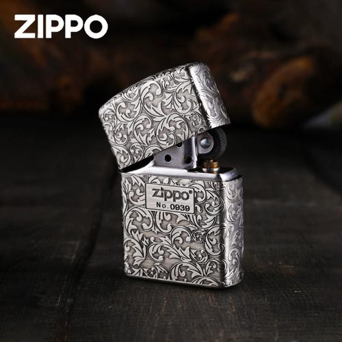 盔甲做旧复古五面唐草富贵花男士高档限量官方礼打火机zippo正版
