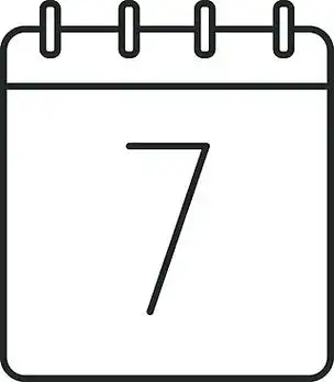每月的第七天线性图标细线图墙上的日历与7标志日期轮廓符号矢量孤立