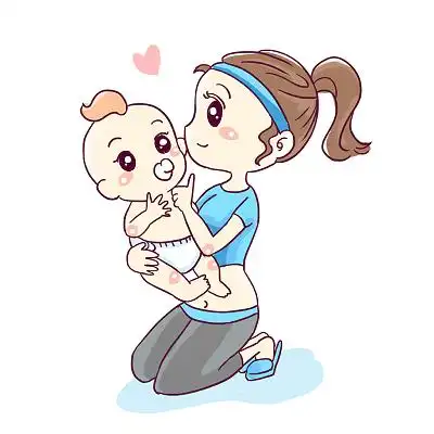 彩色卡通母乳喂养母亲小孩婴儿png素材元素