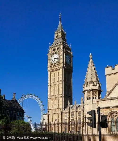 英国伦敦的国会大厦,大本钟和伦敦眼.