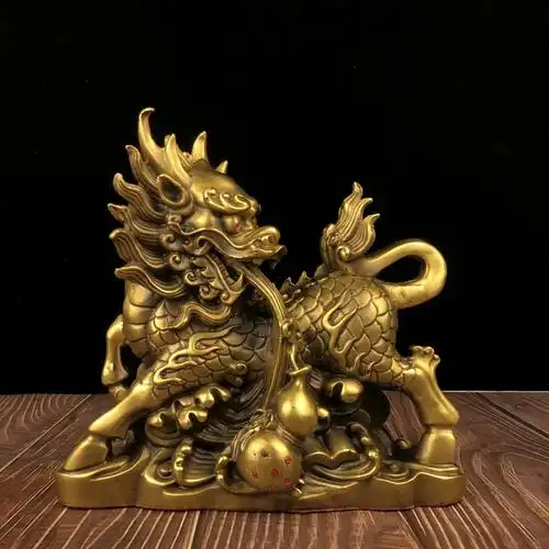 麒麟摆件纯铜如意葫芦回头麒麟客厅店铺铜麒麟装饰礼品摆件