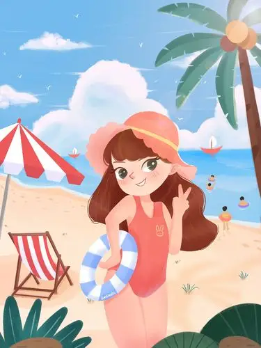 夏日海滩度假的女孩