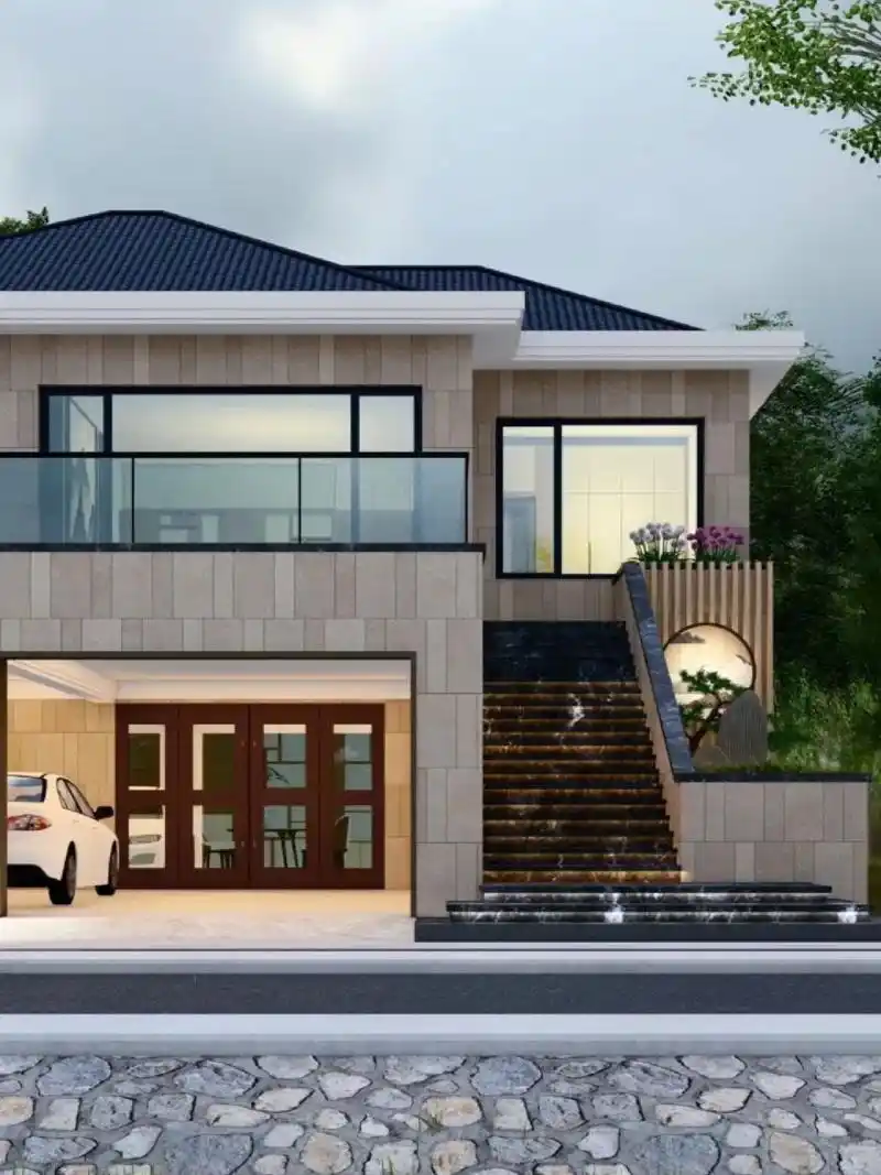 二层架空带车库 二层自建房这样建,一层局部架空做车库,二楼住人,冬季