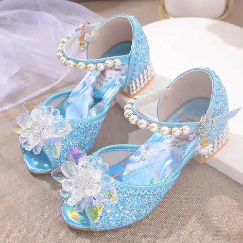 爱莎2024新款夏季女童凉鞋儿童公主鞋高跟卡通网红冰雪奇缘凉鞋