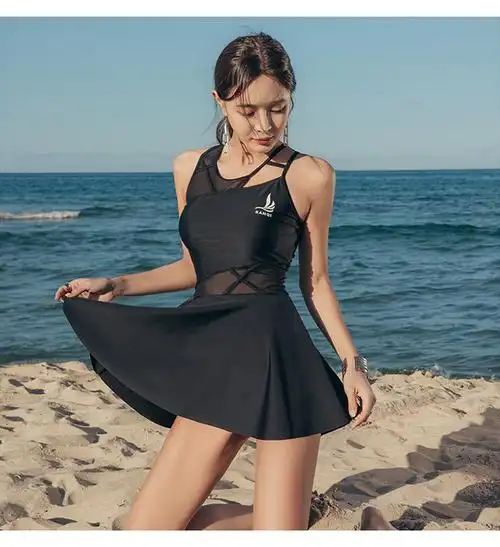 泳衣女学生2021新款温泉保守分体裙式平角两件套遮肚显瘦游泳