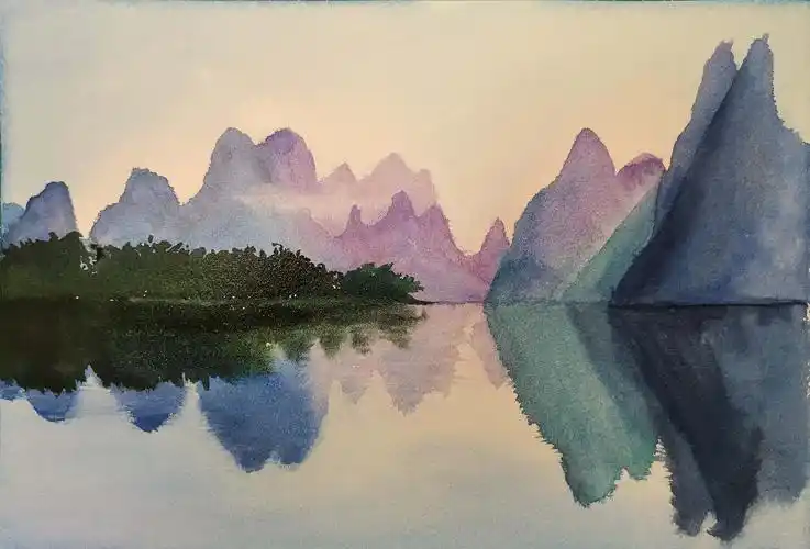 水彩桂林山水