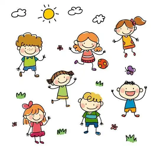 7个彩绘玩耍儿童矢量图手账简笔画素材