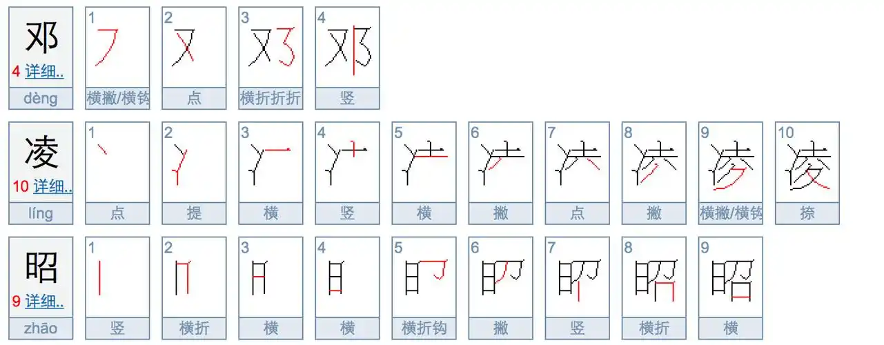 展开全部 邓凌昭一共3个汉字,共计笔画:23画
