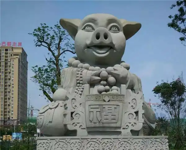 青石动物石雕一猪