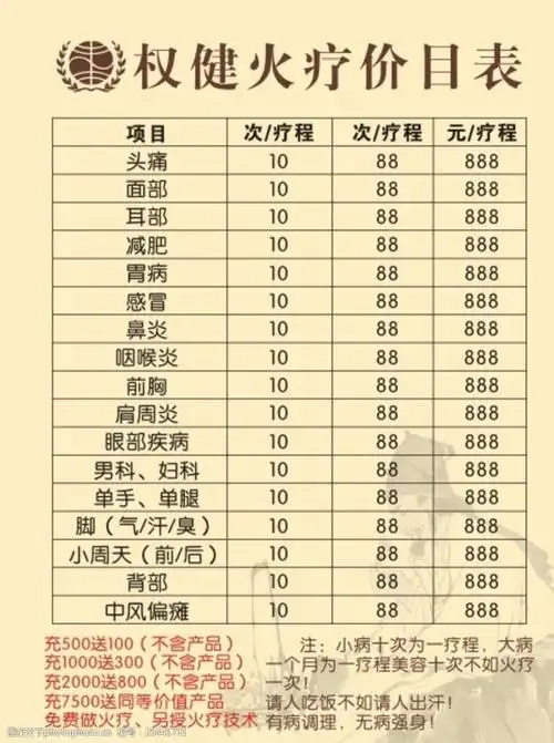 权健火疗价目表