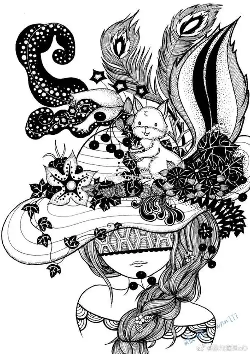 黑白线描插画##黑白装饰画##少儿美术教程参考##创意儿童美术##儿童