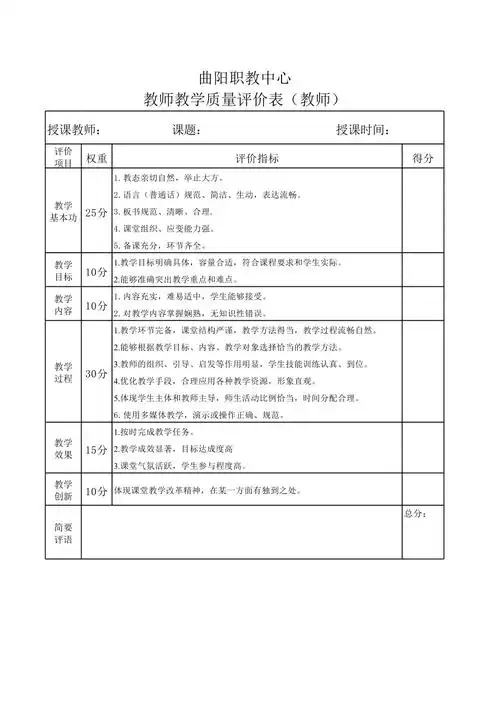 教师上课评价表
