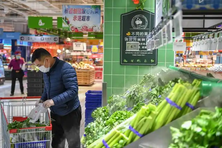 3月16日,居民在吉林市大润发超市选购蔬菜.