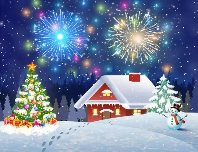 图片 插画 圣诞夜雪屋檐下的房子矢量图