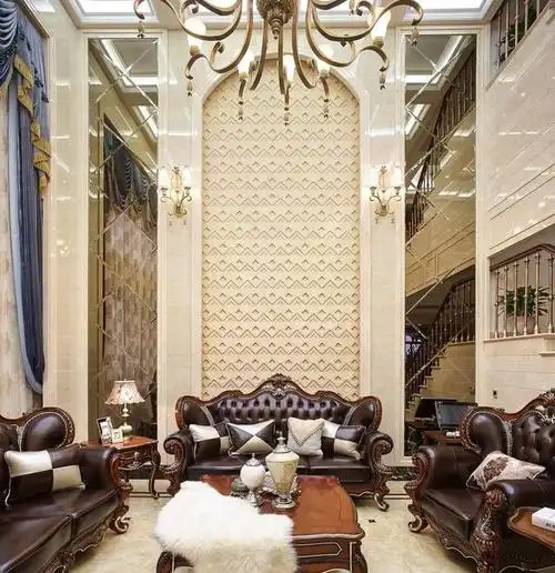 奢华宫廷欧式别墅挑高客厅背景墙效果图