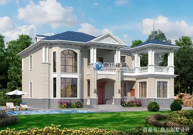 二层带半开放式露台小别墅,配色典雅精美,案例完美还原效果图