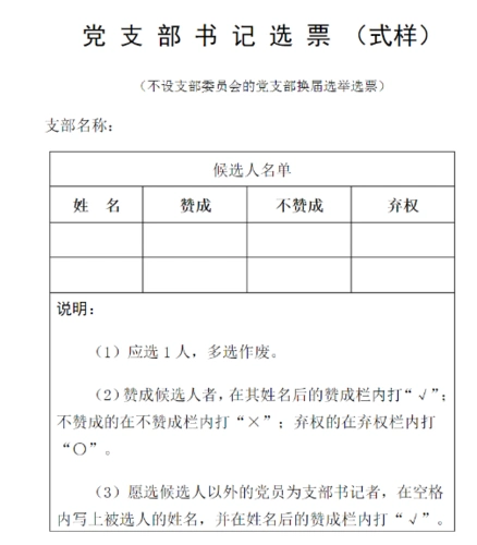 党支部换届选举选票式样