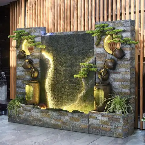 假山水幕墙流水墙屏风喷泉风水轮办公室别墅庭院会所景观摆件批发