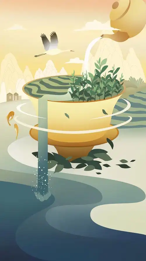 国潮/茶叶插画《庐山云雾茶》