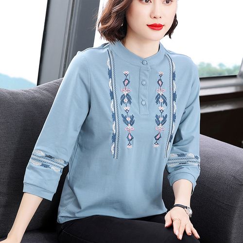 妈妈装夏款纯棉七分袖t恤女2023夏装新款中老年洋气大码中袖上衣