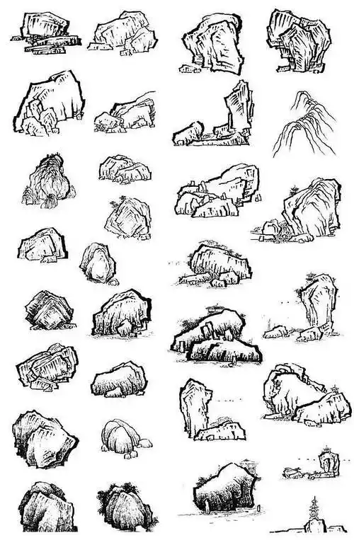 石头画法石头的画法是国画中最常见的有一个口诀石分三面初学者画石头