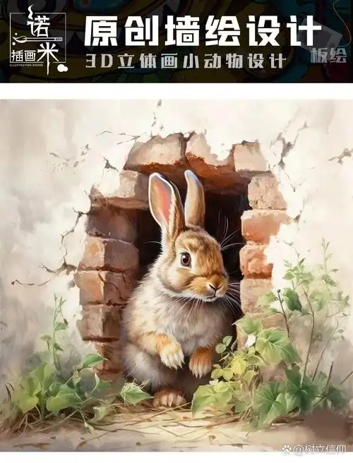 墙绘设计|3d立体画小型动物合集设计 3d壁画素材小型动物篇来啦!