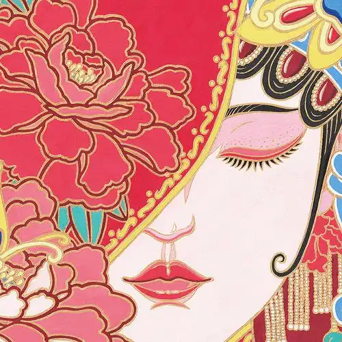 《团扇新娘》水粉装饰画