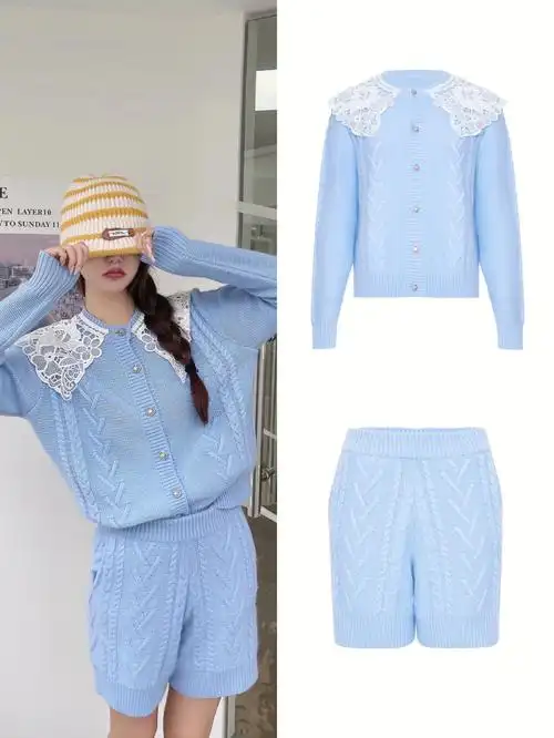 juneeleven蓝色治愈系针织衫套装