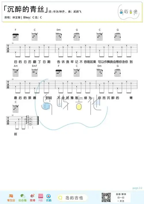 沉醉的青丝吉他谱2-林宝馨-c调指法
