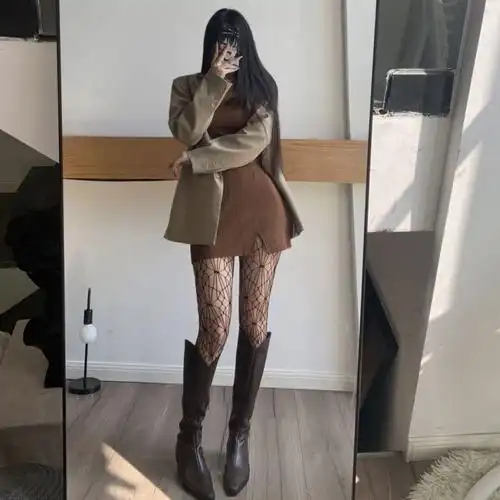 蜘蛛网袜黑丝吊带开档丝袜女性感渔网辣妹打底网格袜显瘦嘉轻蛛网黑色