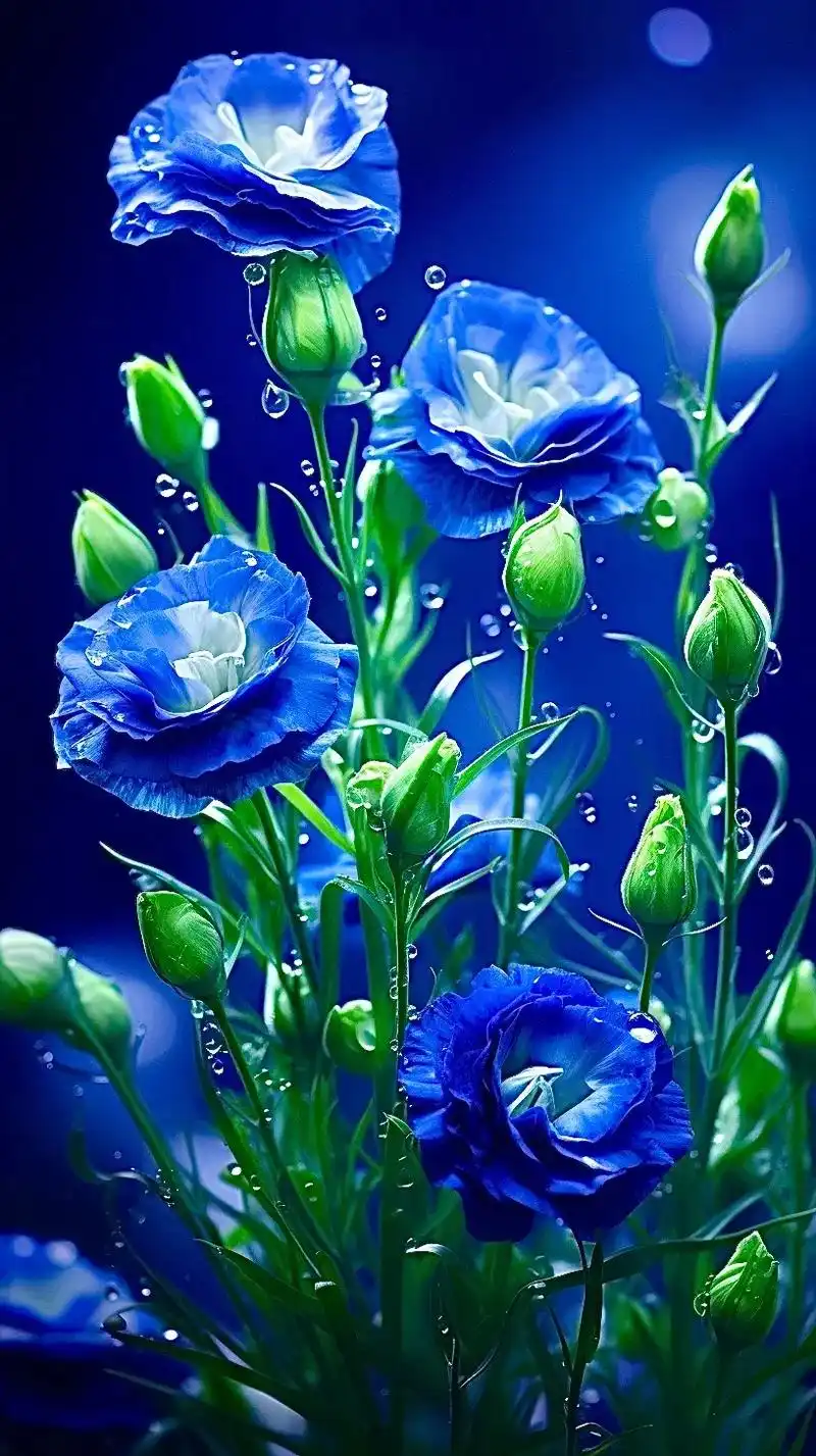 洋桔梗,蓝色花朵,野外生长,清新自然风格,细长花蕾,柔和的色 - 抖音